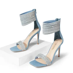 Sparkling Rhinestone Straps Heeled Sandals
