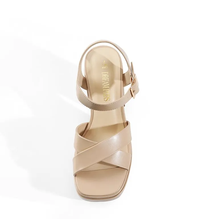Square Toe Ankle-Strap Platform Chunky Heel Sandals