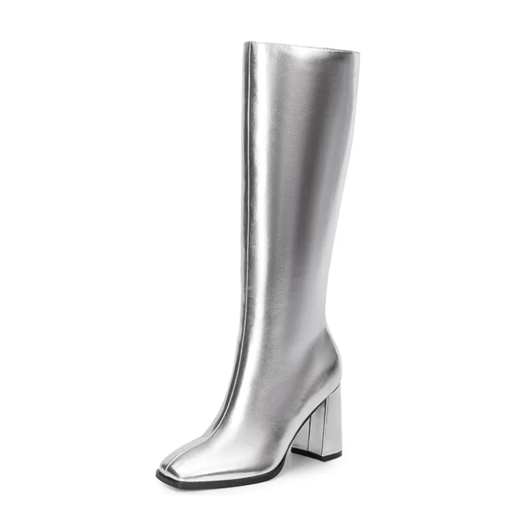 Square Toe Block Heel Knee-high Boots