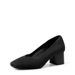 Square Toe Block Heel Knit Pumps