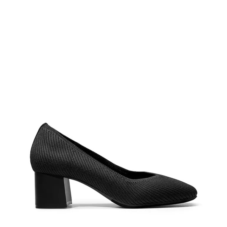 Square Toe Block Heel Knit Pumps