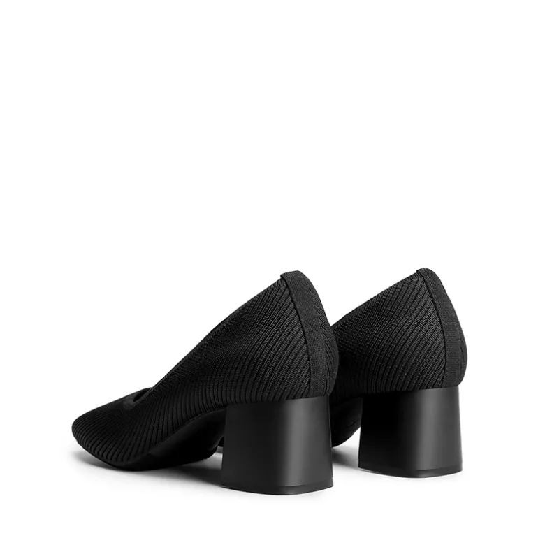 Square Toe Block Heel Knit Pumps
