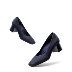 Square Toe Block Heel Knit Pumps