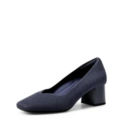 Square Toe Block Heel Knit Pumps