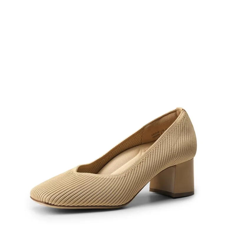 Square Toe Block Heel Knit Pumps