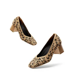 Square Toe Block Heel Knit Pumps