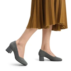 Square Toe Block Heel Knit Pumps
