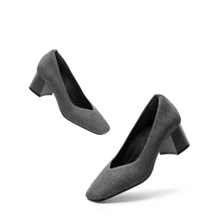 Square Toe Block Heel Knit Pumps