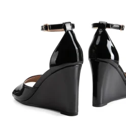 Square-Toe Buckle Strap Wedge Sandals