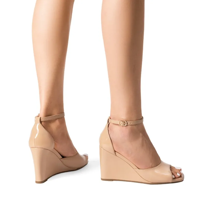 Square-Toe Buckle Strap Wedge Sandals