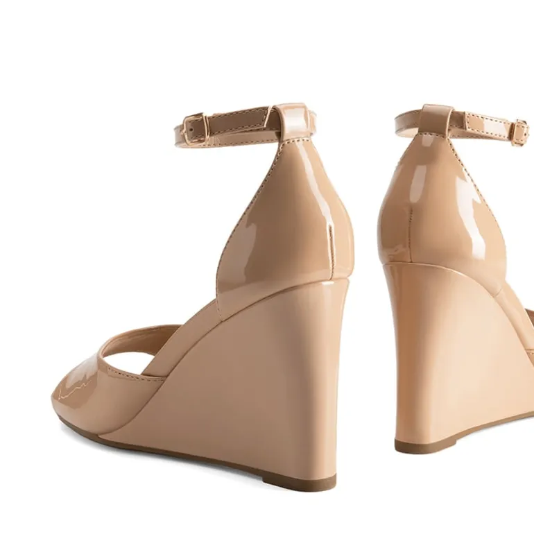 Square-Toe Buckle Strap Wedge Sandals
