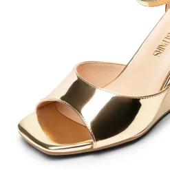 Square-Toe Buckle Strap Wedge Sandals