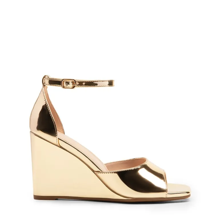 Square-Toe Buckle Strap Wedge Sandals