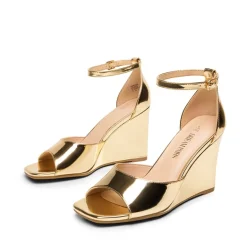 Square-Toe Buckle Strap Wedge Sandals