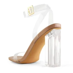 Square Toe Clear Chunky Heel Sandals