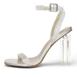 Square Toe Clear Chunky Heel Sandals