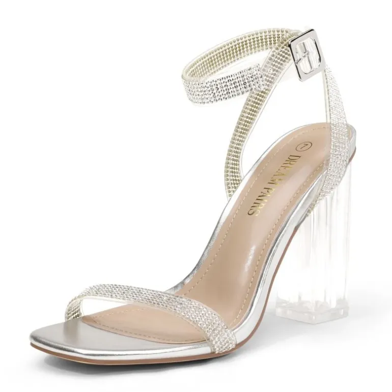Square Toe Clear Chunky Heel Sandals