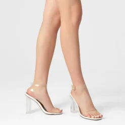 Square Toe Clear Chunky Heel Sandals