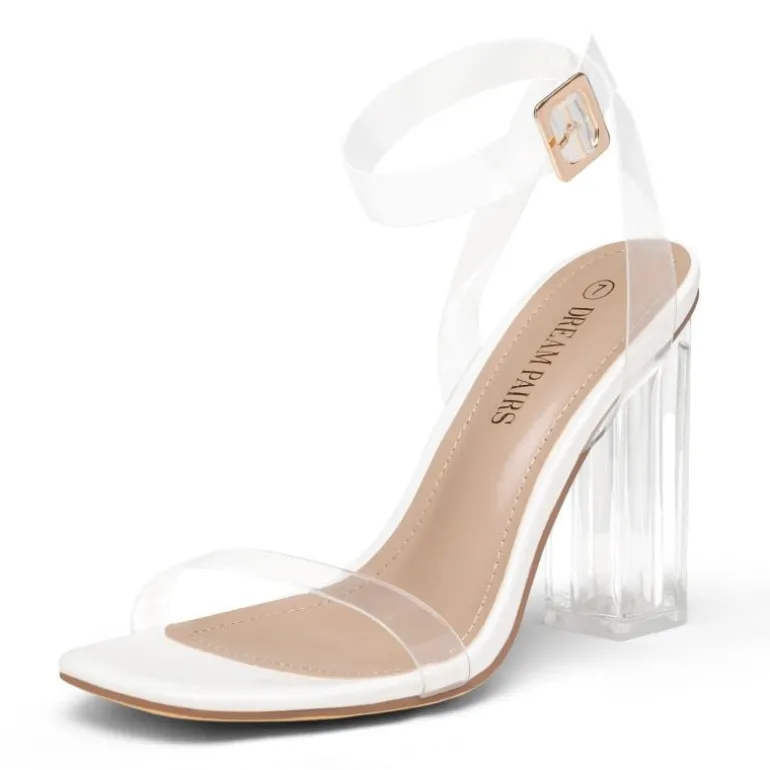 Square Toe Clear Chunky Heel Sandals