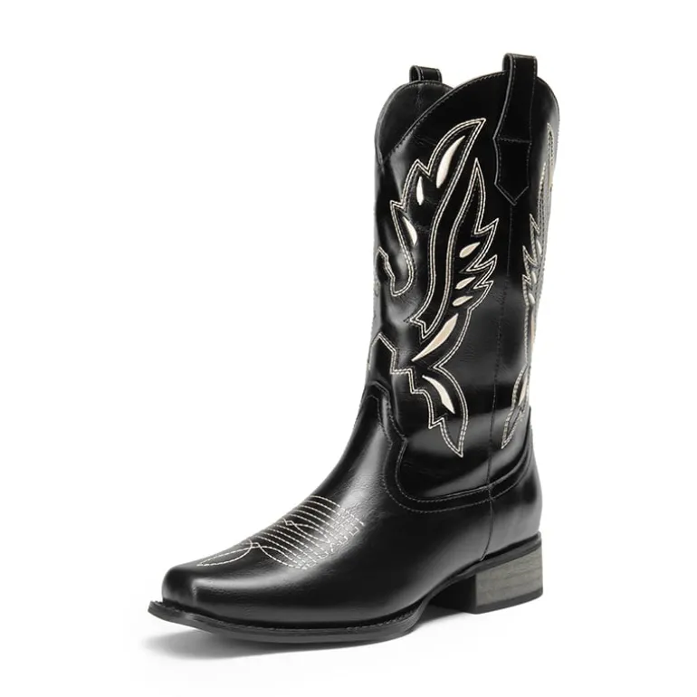 Square Toe Embroidered Cowboy Boots