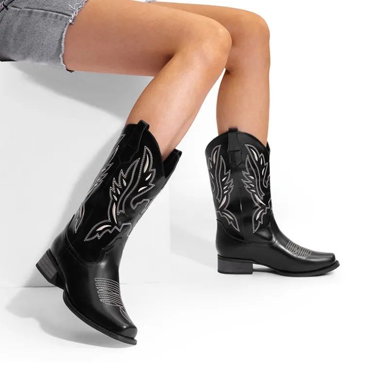 Square Toe Embroidered Cowboy Boots