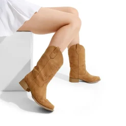 Square Toe Embroidered Cowboy Boots