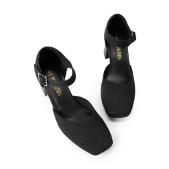 Square Toe Knitted Block Heel Pumps