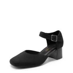 Square Toe Knitted Block Heel Pumps