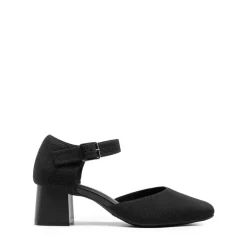 Square Toe Knitted Block Heel Pumps