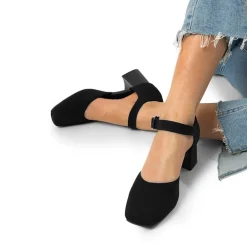 Square Toe Knitted Block Heel Pumps