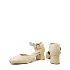 Square Toe Knitted Block Heel Pumps
