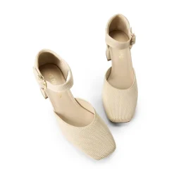 Square Toe Knitted Block Heel Pumps