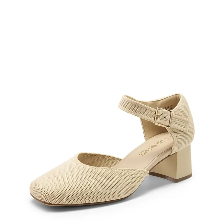 Square Toe Knitted Block Heel Pumps