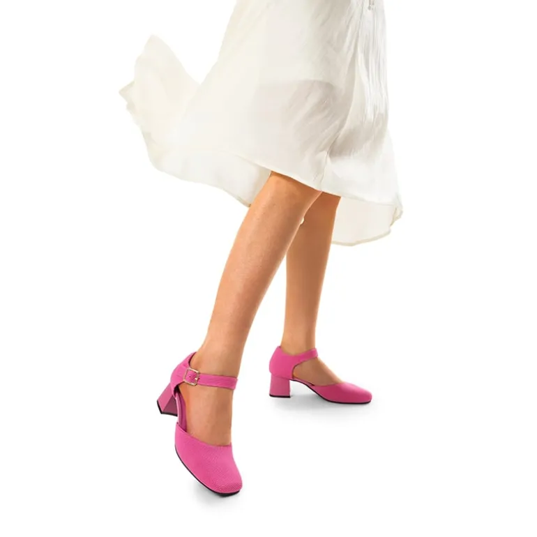 Square Toe Knitted Block Heel Pumps