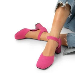 Square Toe Knitted Block Heel Pumps