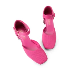 Square Toe Knitted Block Heel Pumps