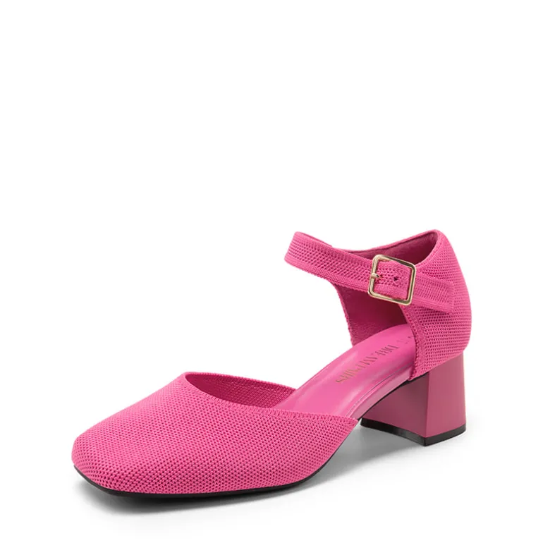 Square Toe Knitted Block Heel Pumps
