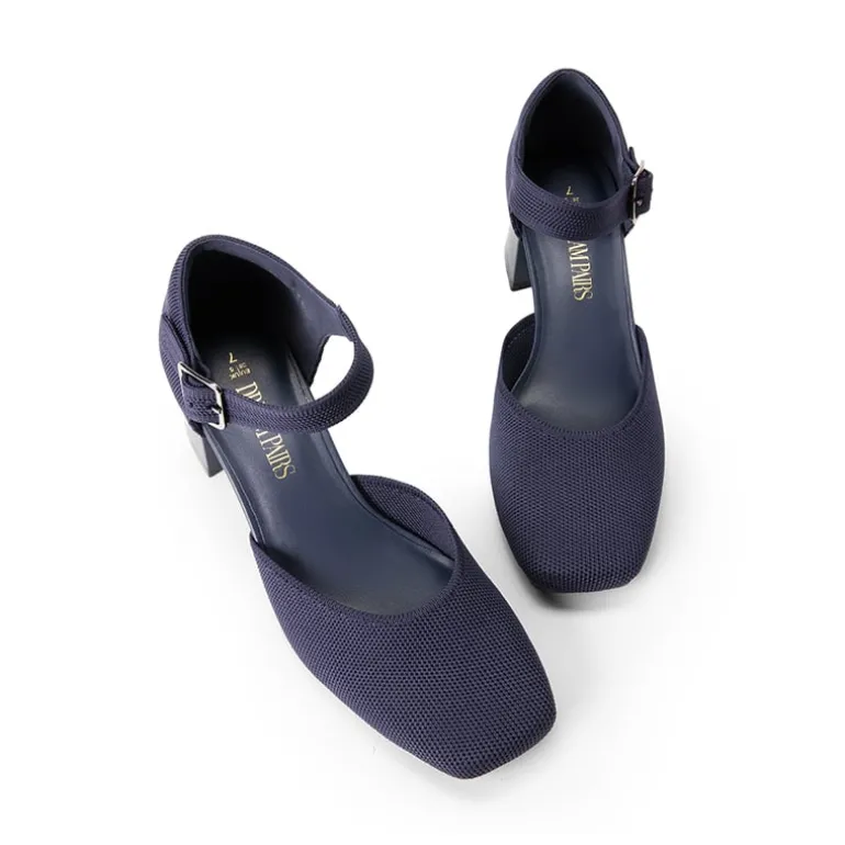 Square Toe Knitted Block Heel Pumps