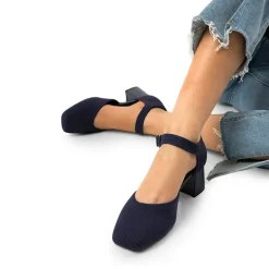 Square Toe Knitted Block Heel Pumps