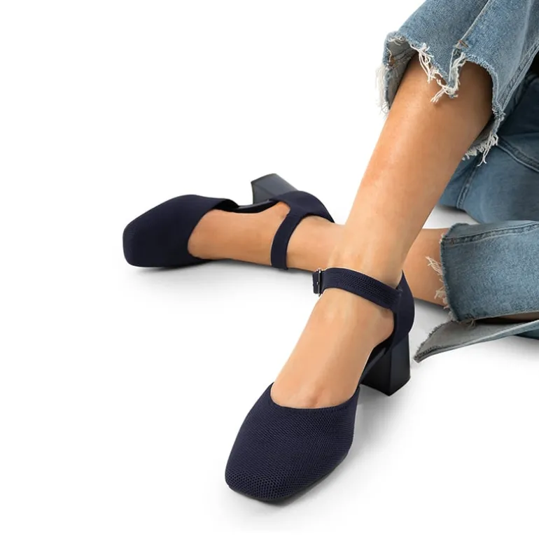 Square Toe Knitted Block Heel Pumps