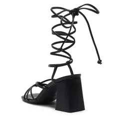 Square Toe Lace Up Block Heel Sandals