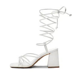 Square Toe Lace Up Block Heel Sandals