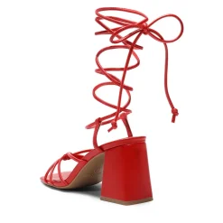 Square Toe Lace Up Block Heel Sandals