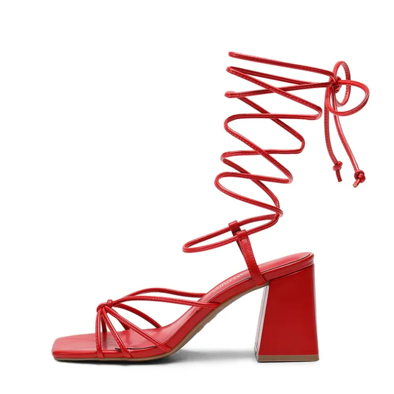 Square Toe Lace Up Block Heel Sandals
