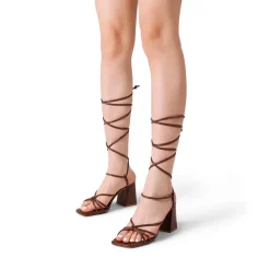 Square Toe Lace Up Block Heel Sandals