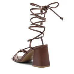 Square Toe Lace Up Block Heel Sandals