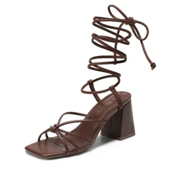 Square Toe Lace Up Block Heel Sandals