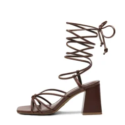 Square Toe Lace Up Block Heel Sandals