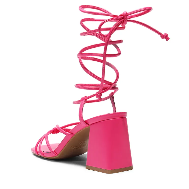 Square Toe Lace Up Block Heel Sandals
