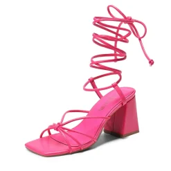 Square Toe Lace Up Block Heel Sandals